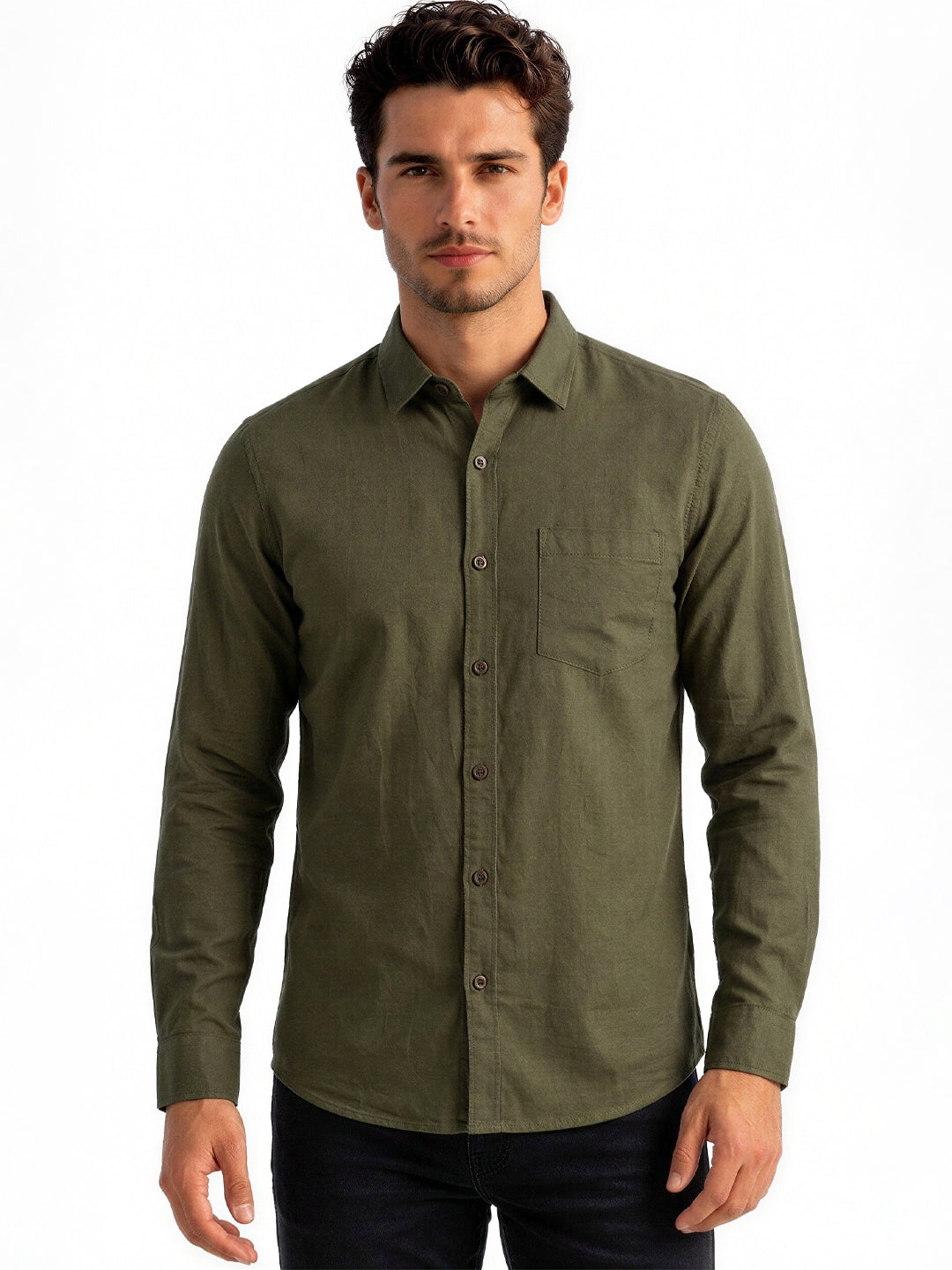 Olive Textured Casual Shirt