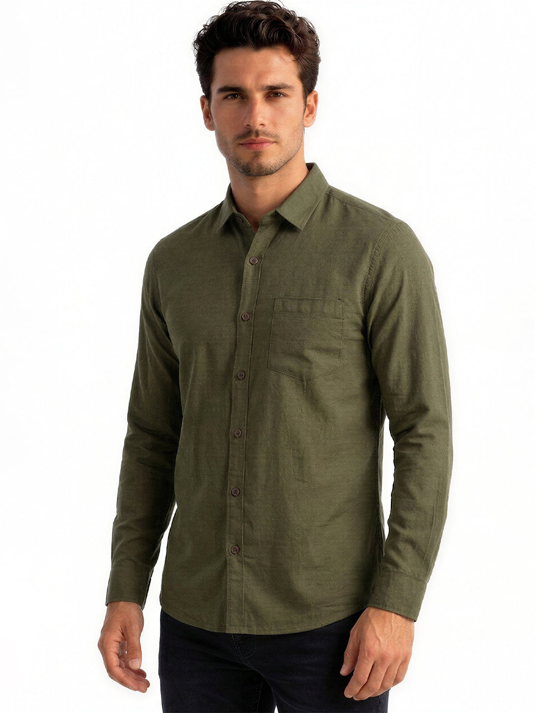 Olive Textured Casual Shirt