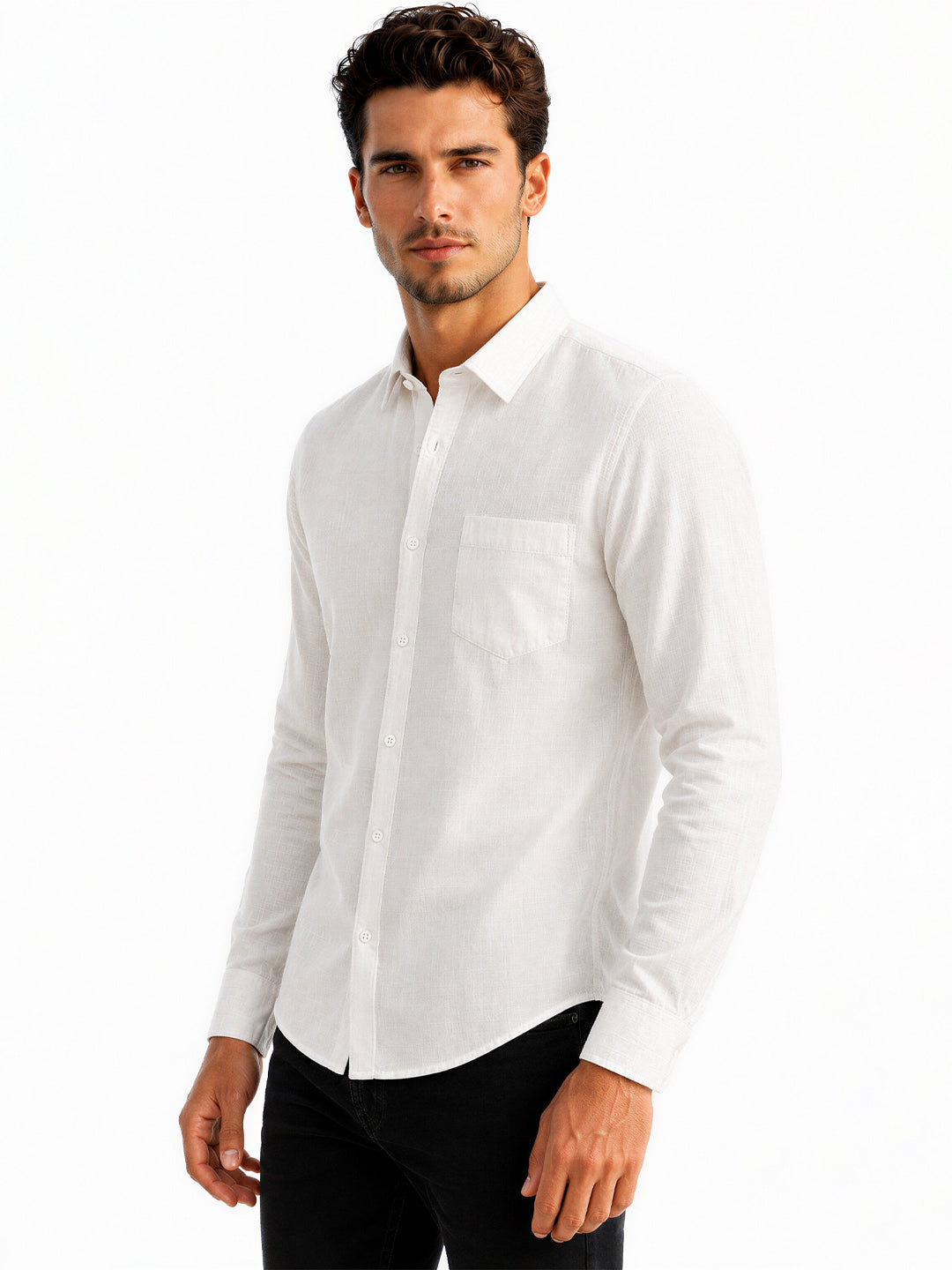 White Textured Casual Shirt