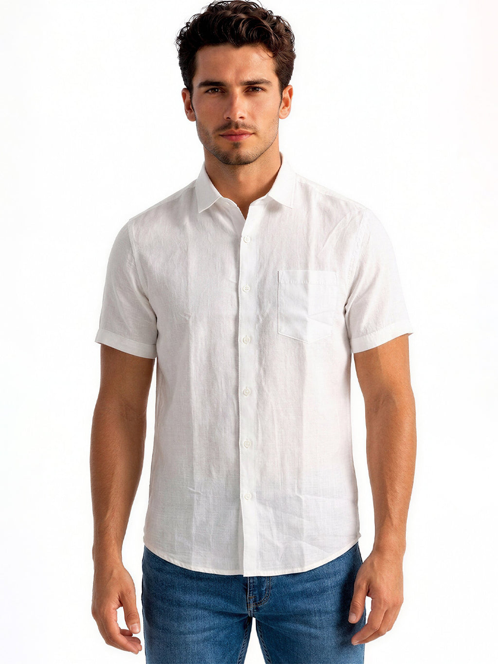 White Casual Half Sleeve Shirt