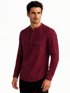Maroon Mandarin Collar Utility Shirt