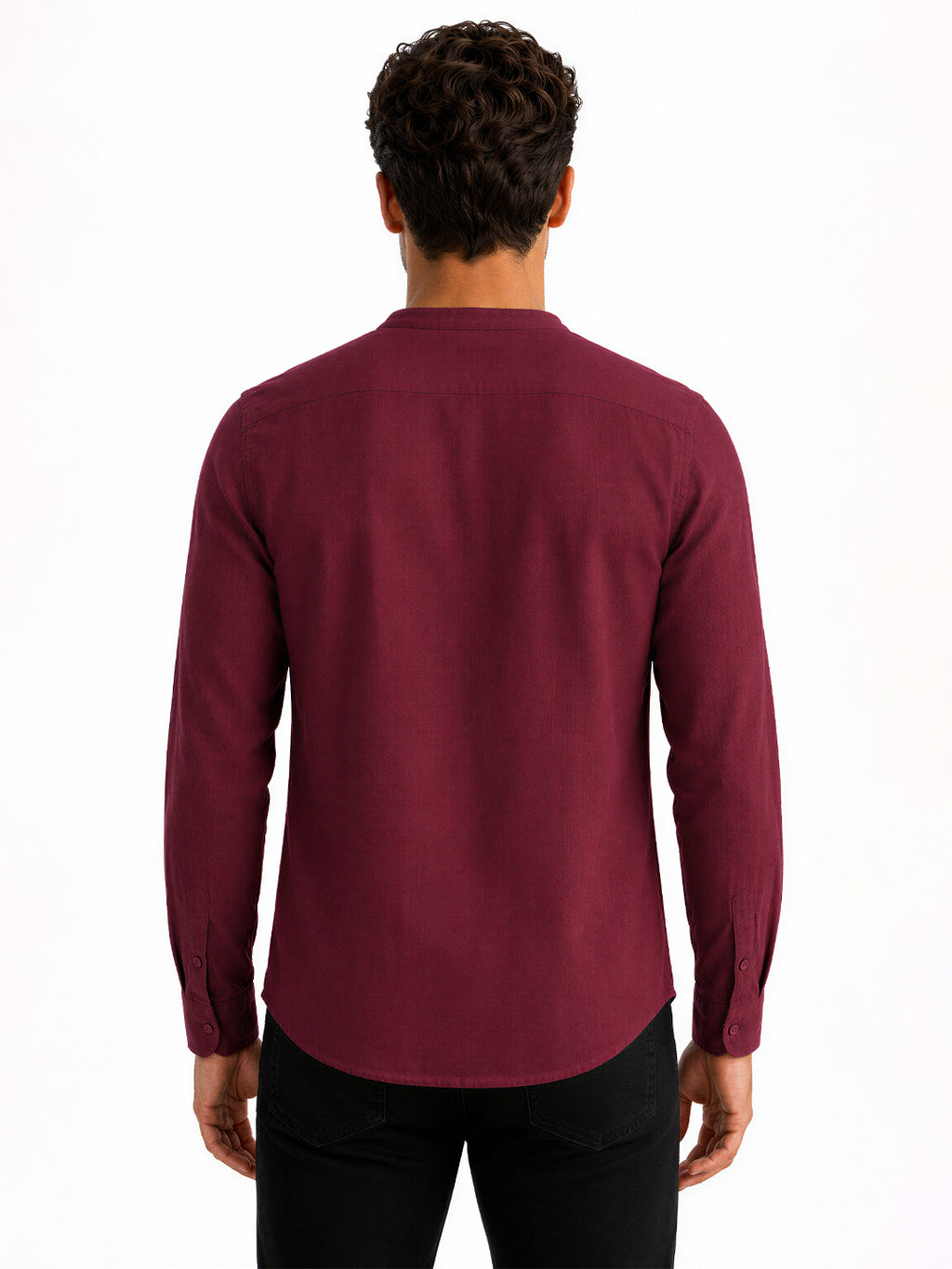 Maroon Mandarin Collar Utility Shirt