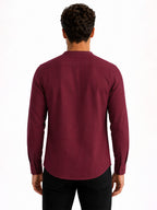 Maroon Mandarin Collar Utility Shirt