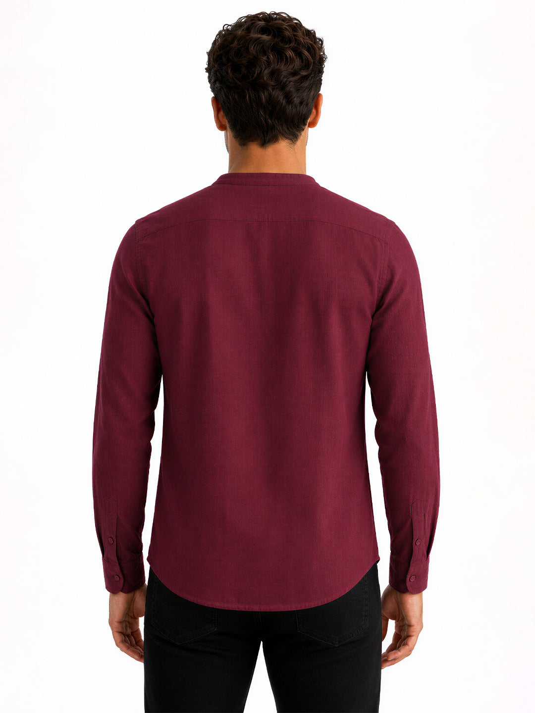 Maroon Mandarin Collar Utility Shirt