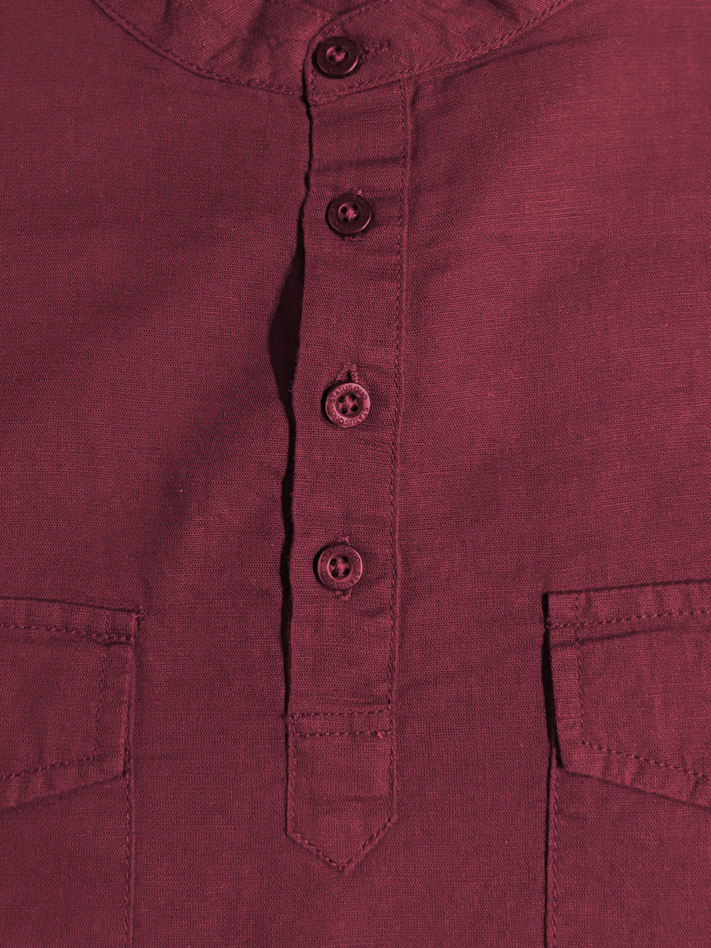 Maroon Mandarin Collar Utility Shirt