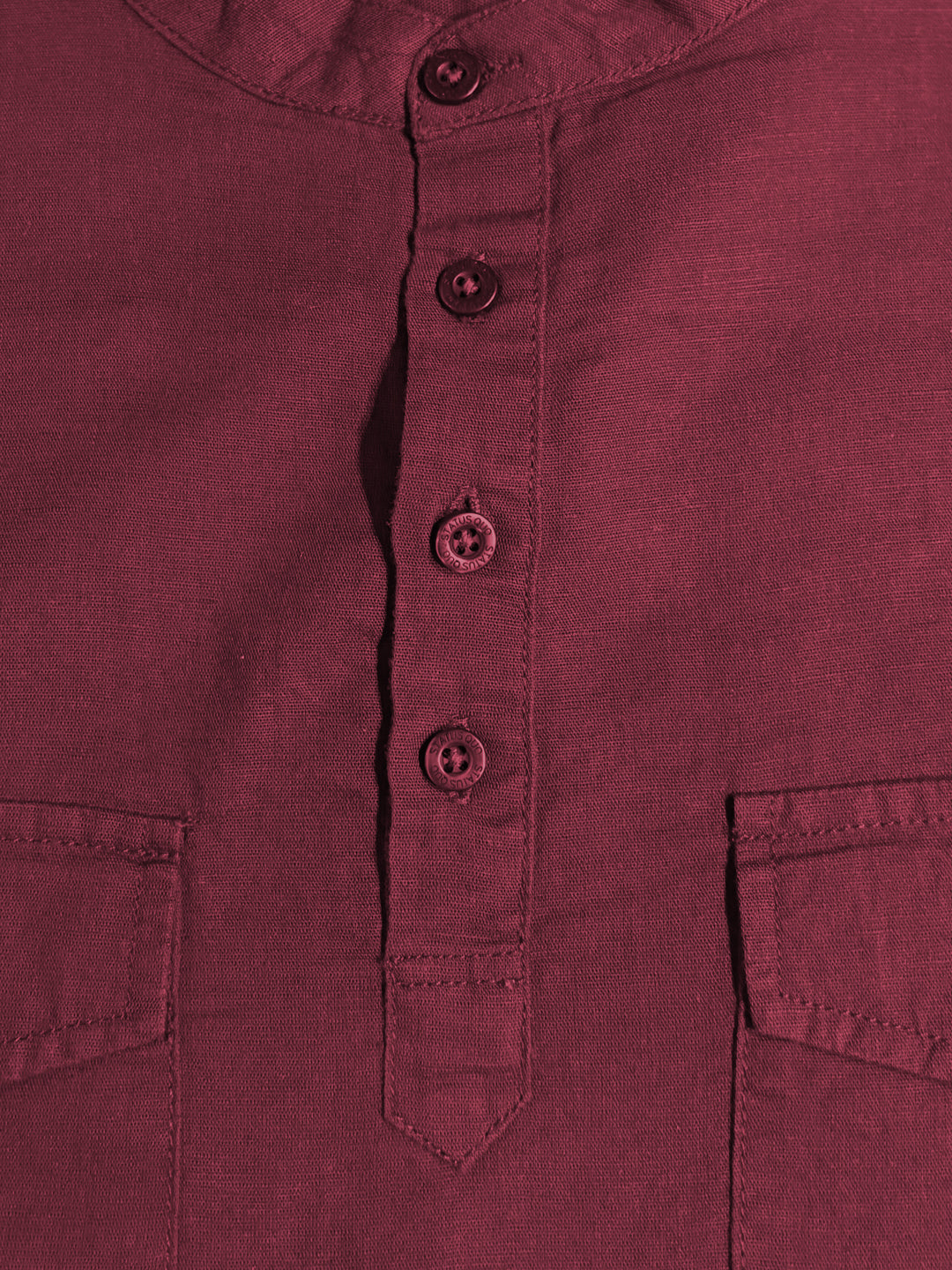 Maroon Mandarin Collar Utility Shirt