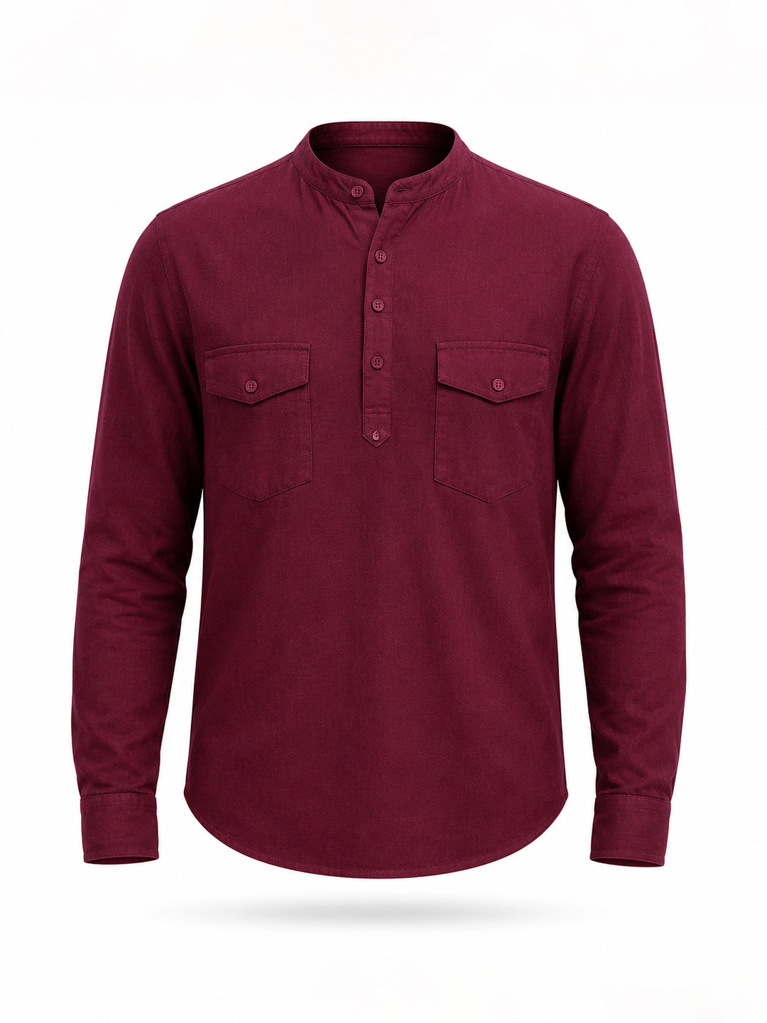Maroon Mandarin Collar Utility Shirt Secondary image