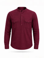 Maroon Mandarin Collar Utility Shirt