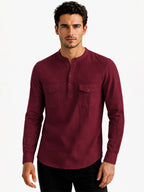 Maroon Mandarin Collar Utility Shirt