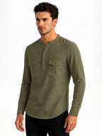 Olive Mandarin Collar Utility Shirt