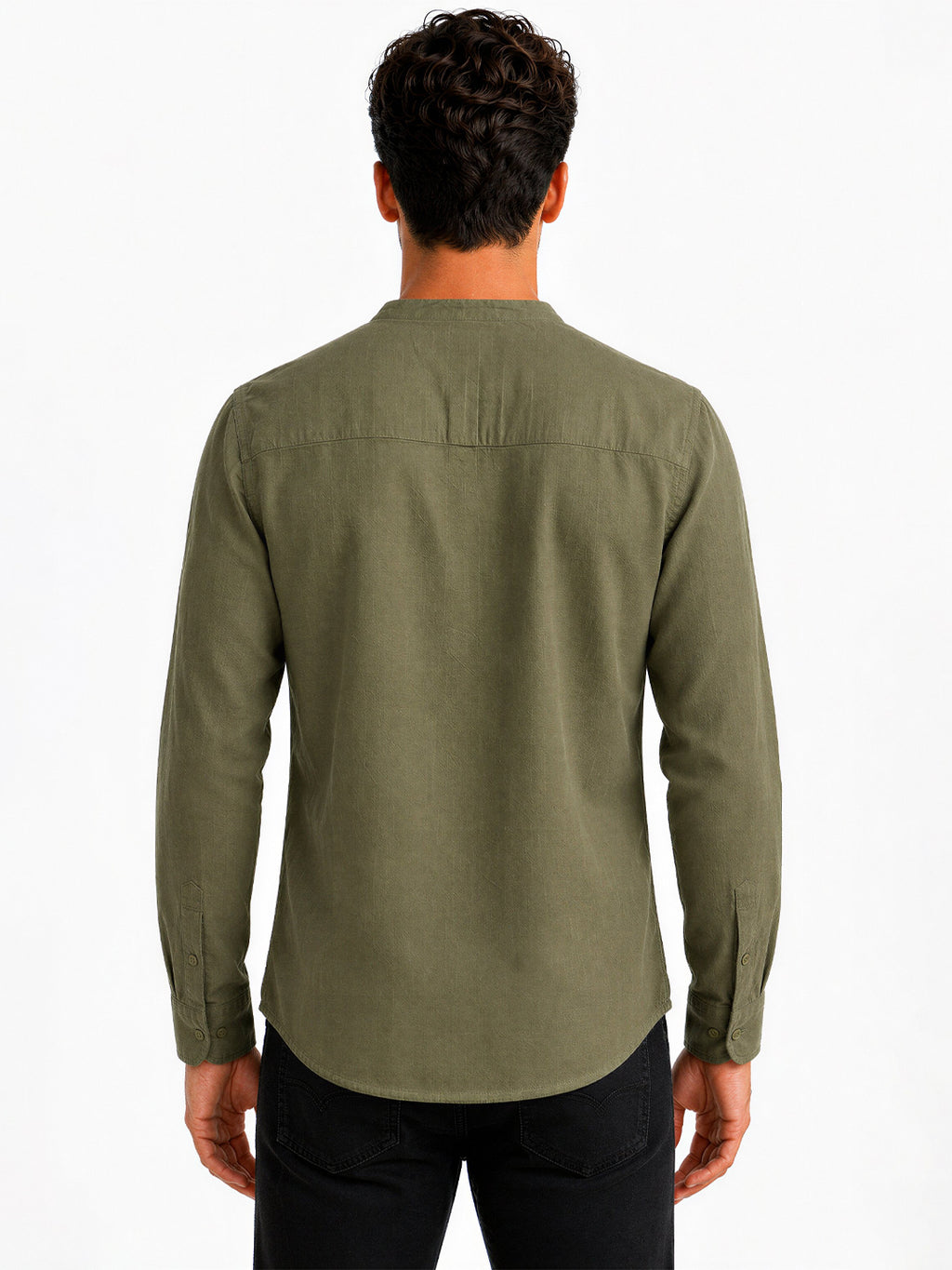 Olive Mandarin Collar Utility Shirt