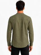 Olive Mandarin Collar Utility Shirt