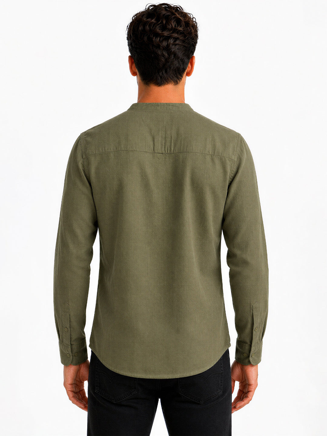 Olive Mandarin Collar Utility Shirt