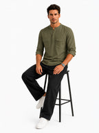 Olive Mandarin Collar Utility Shirt