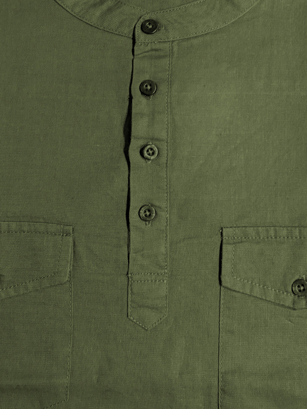Olive Mandarin Collar Utility Shirt