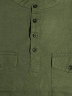 Olive Mandarin Collar Utility Shirt