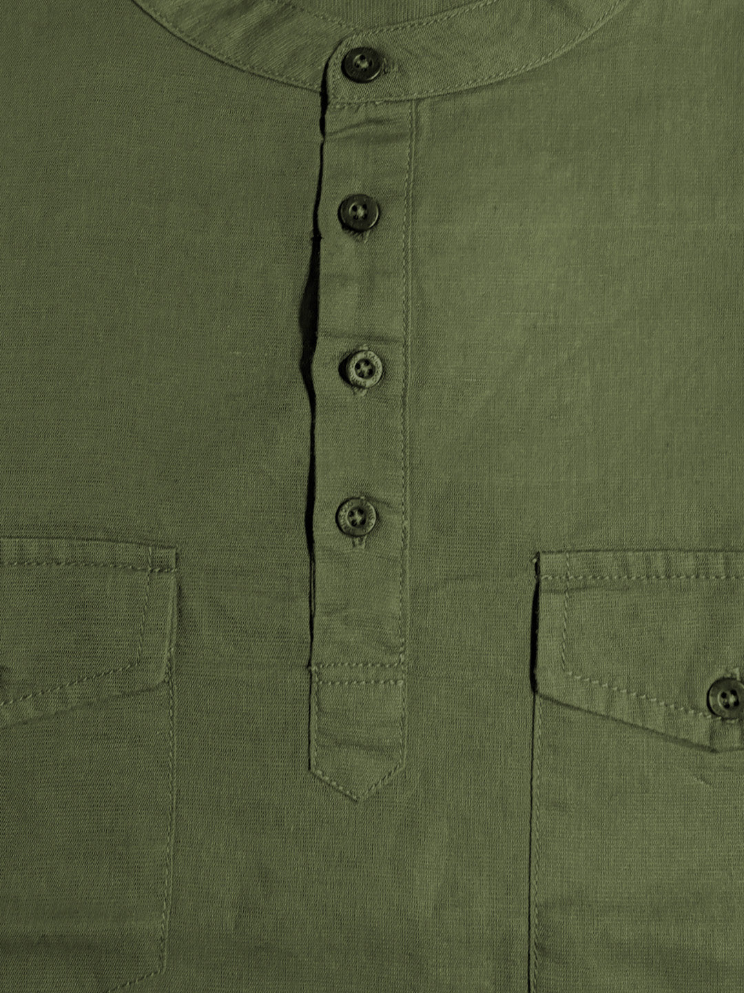Olive Mandarin Collar Utility Shirt