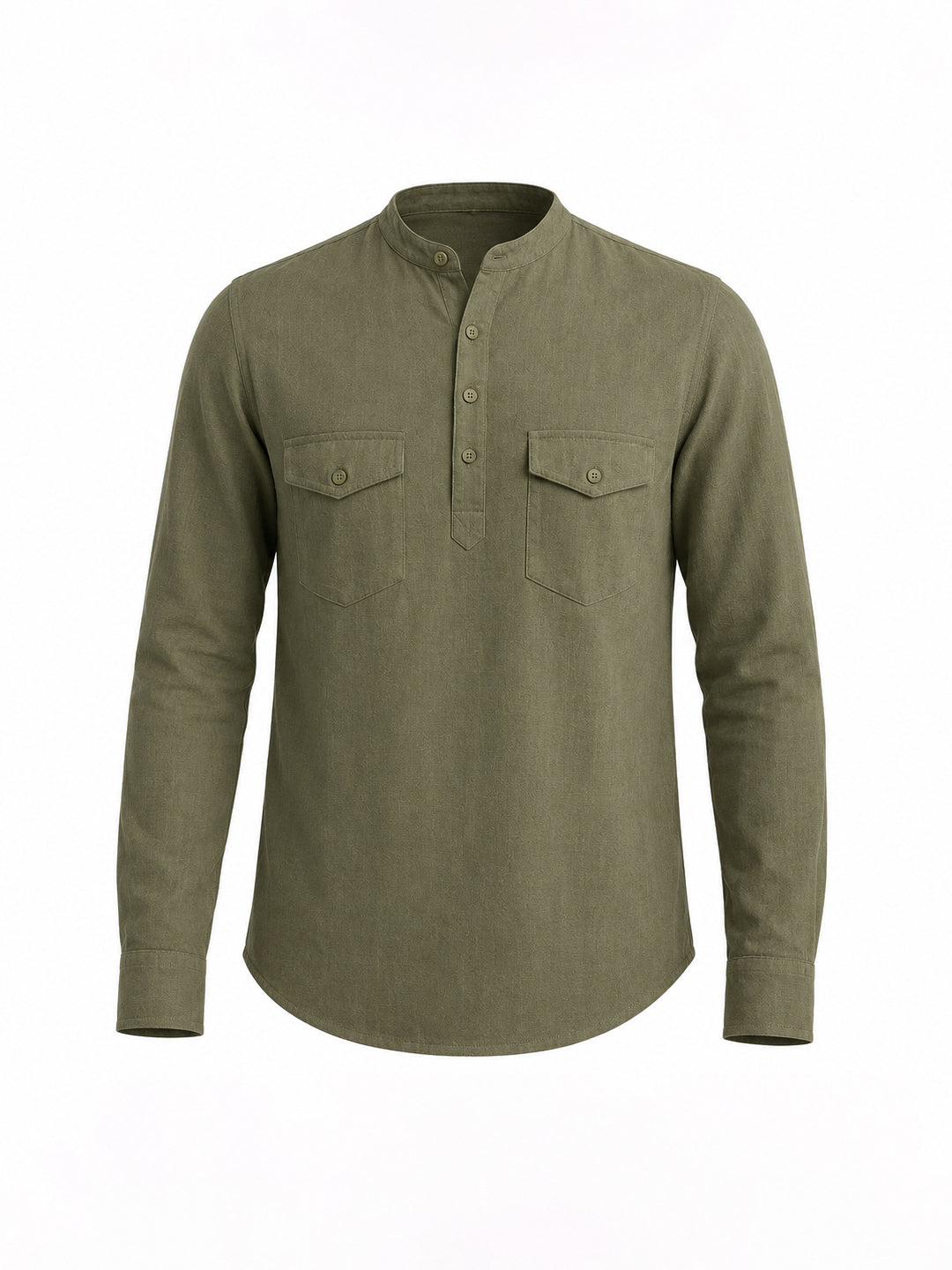 Olive Mandarin Collar Utility Shirt Secondary image