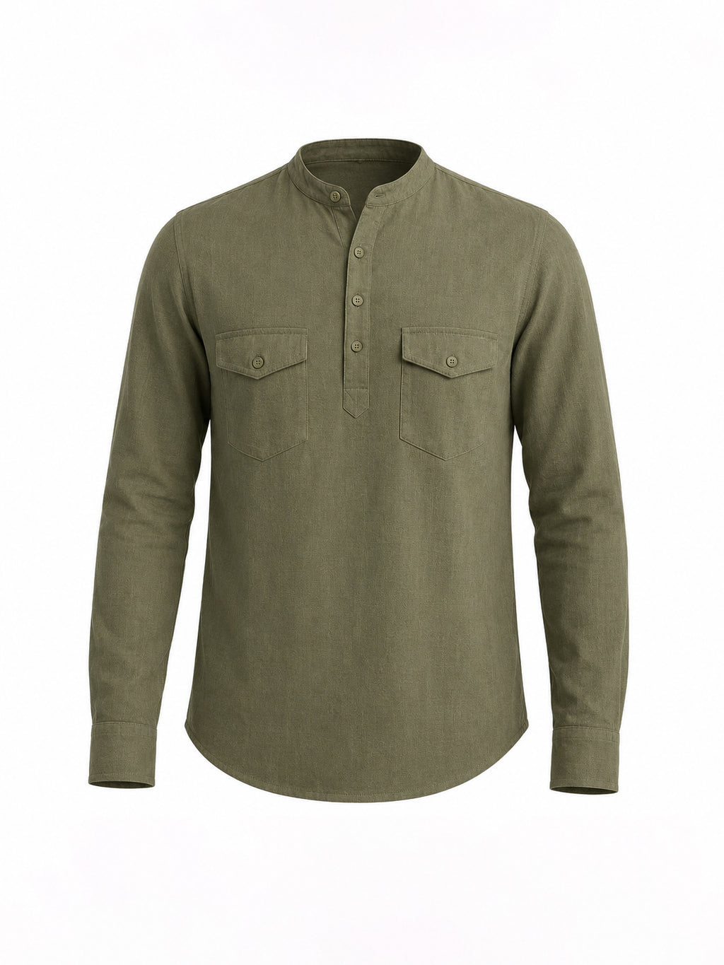 Olive Mandarin Collar Utility Shirt