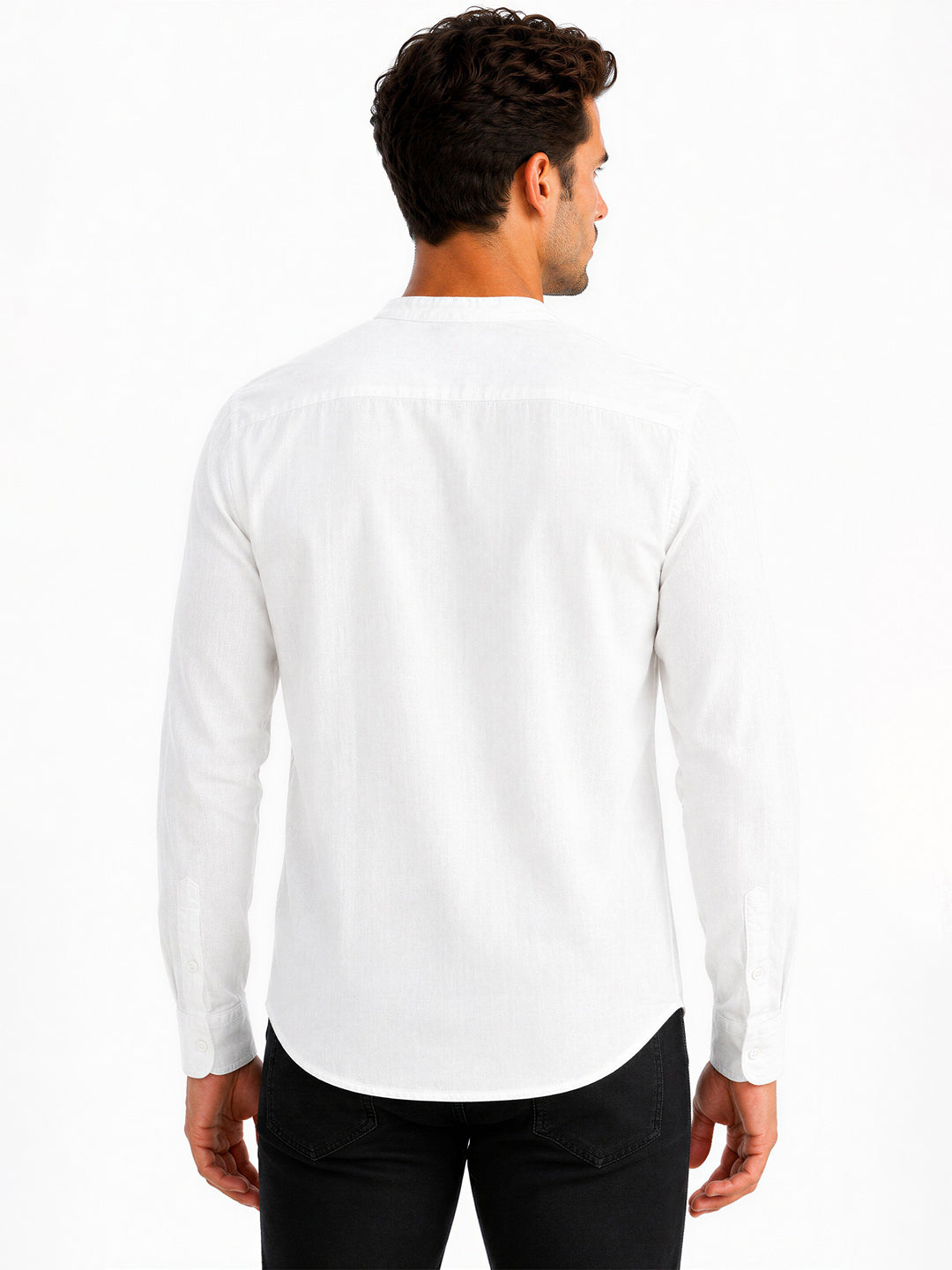 White Mandarin Collar Utility Shirt