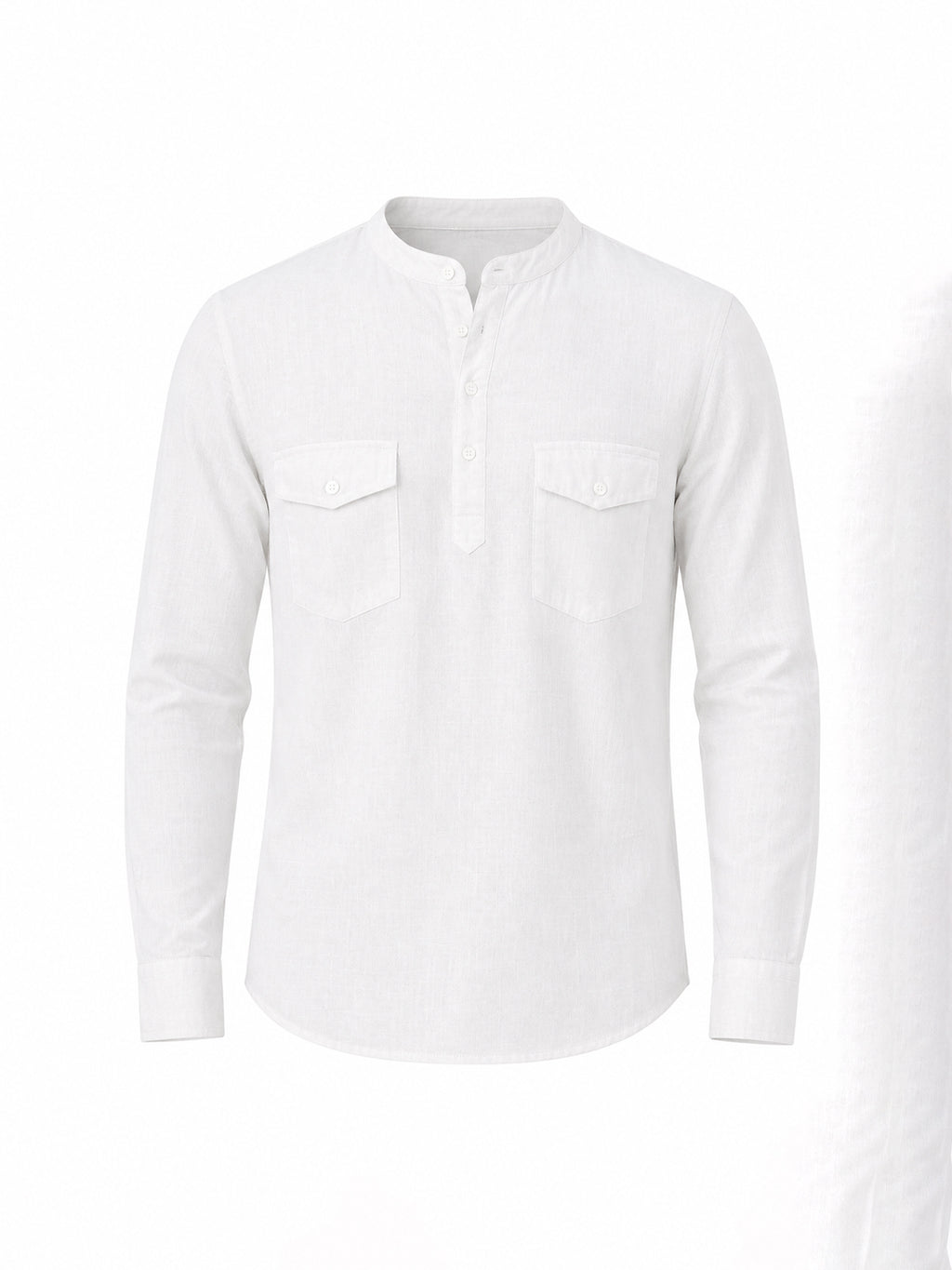 White Mandarin Collar Utility Shirt