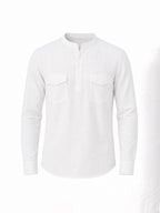 White Mandarin Collar Utility Shirt