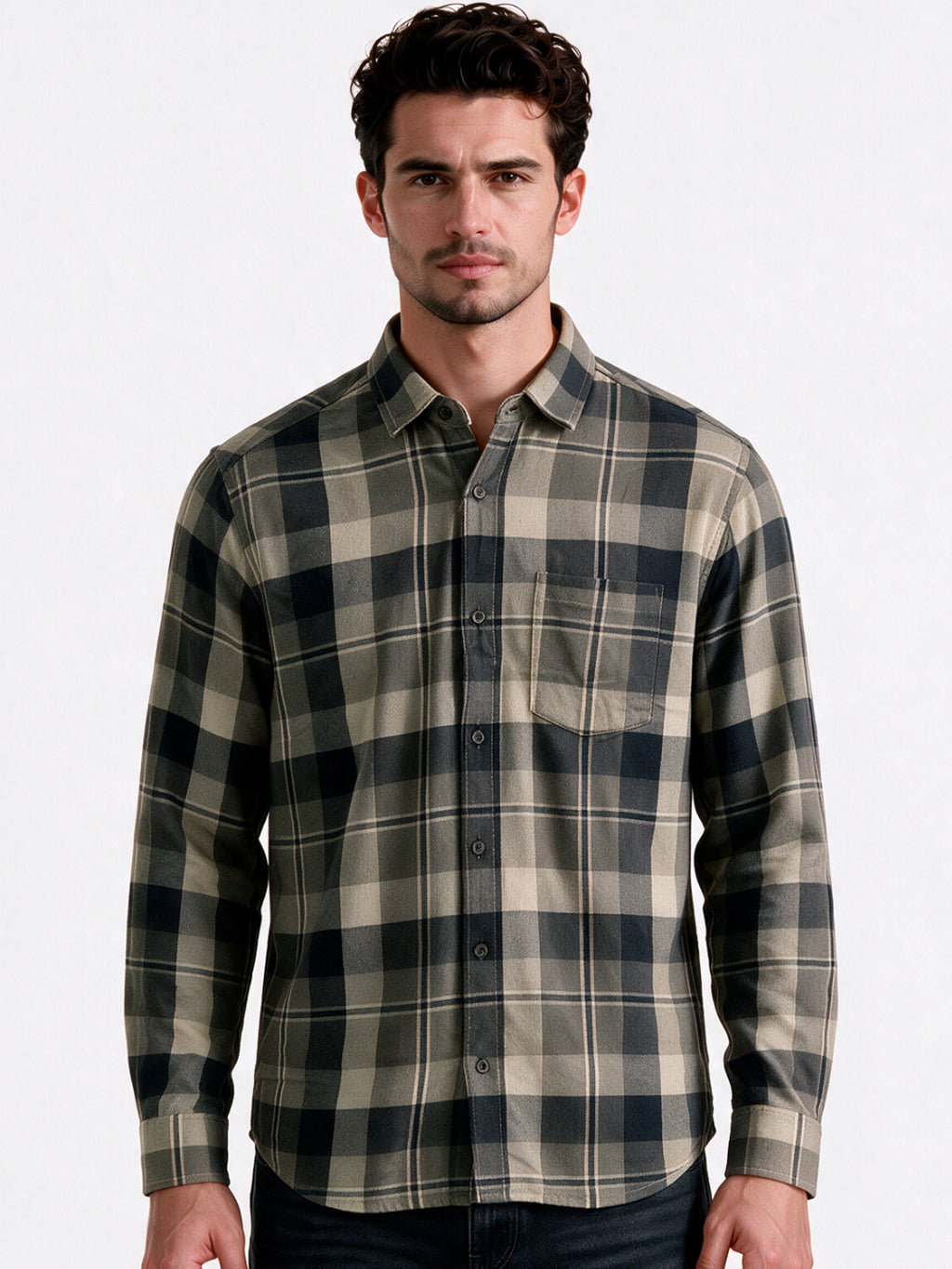 Black Checked Regular Fit Tshirt