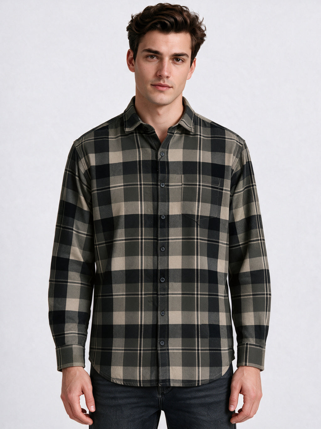 Brown Checked Cotton Shirt