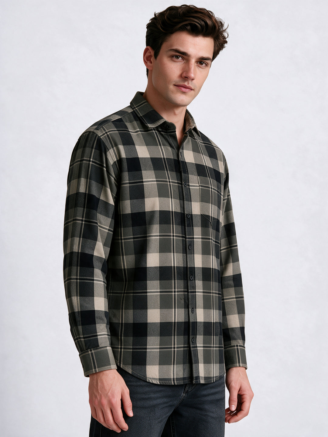 Brown Checked Cotton Shirt