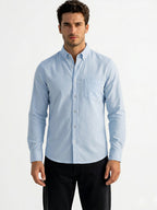 Solid Sky Button-Down Casual Shirt