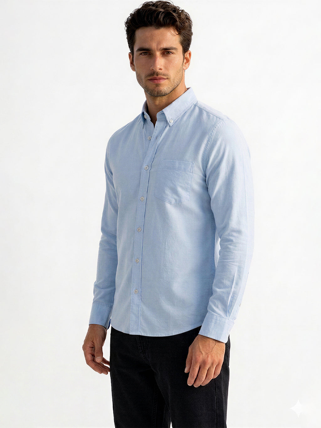 Solid Sky Button-Down Casual Shirt