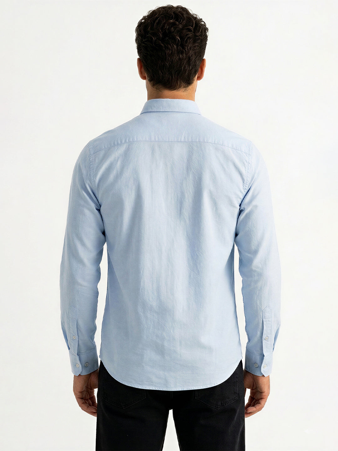 Solid Sky Button-Down Casual Shirt