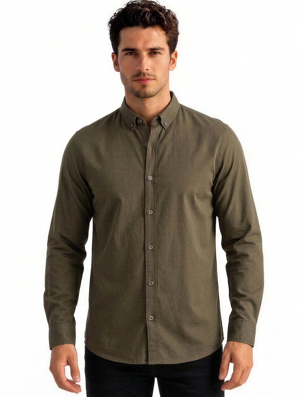 Olive Solid Casual Shirt