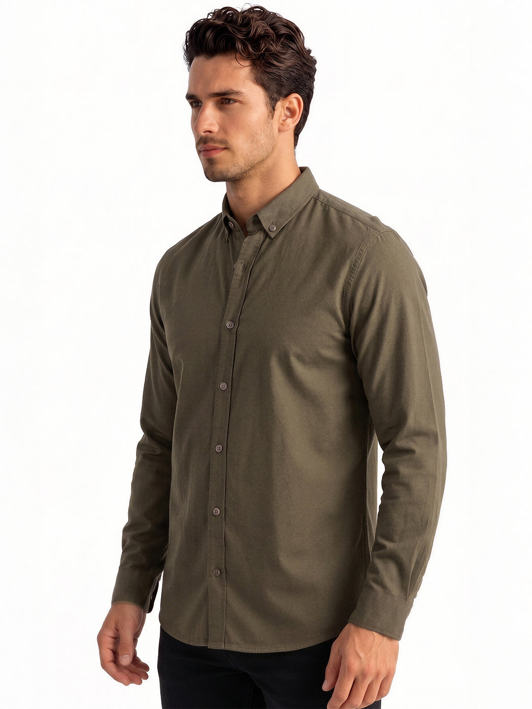 Olive Solid Casual Shirt
