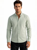 Solid Pea Green Button-Down Casual Shirt