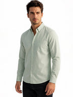 Solid Pea Green Button-Down Casual Shirt