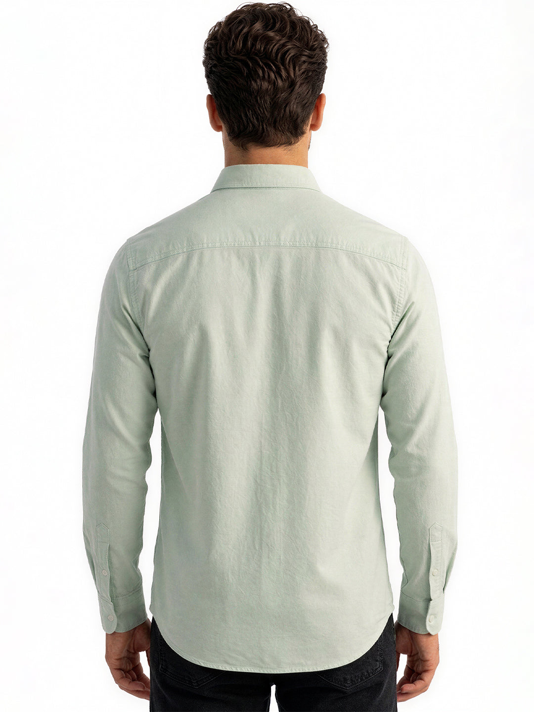 Solid Pea Green Button-Down Casual Shirt