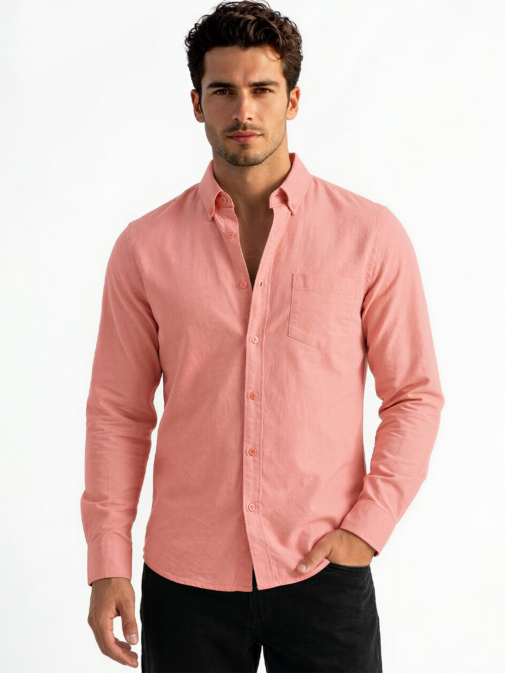Solid Pink Forest Button-Down Casual Shirt