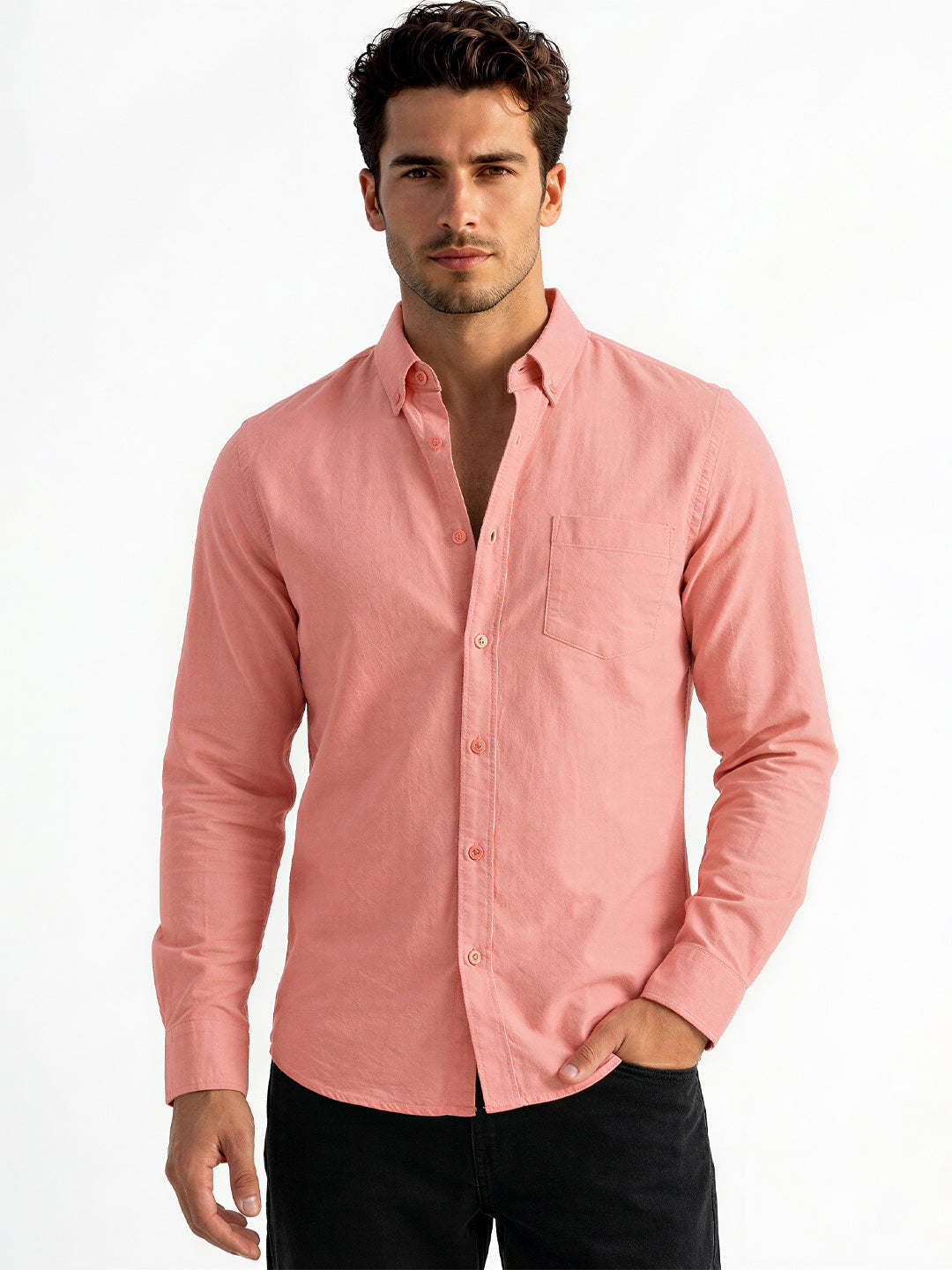 Solid Pink Forest Button-Down Casual Shirt