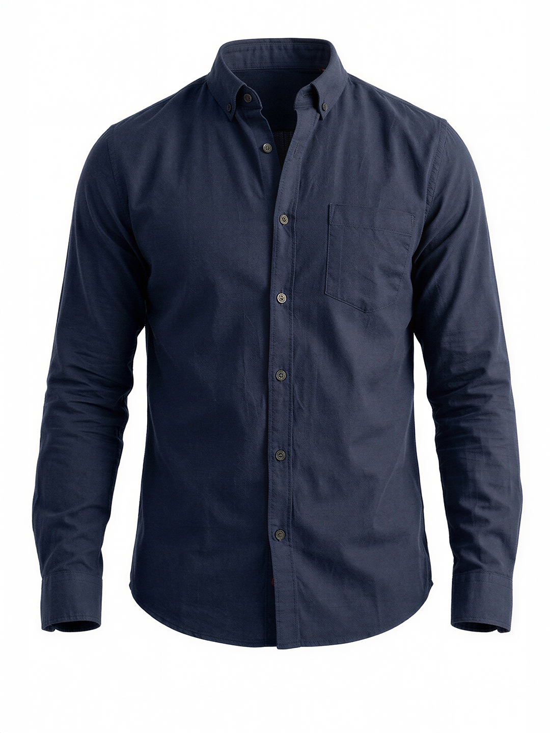 Solid Navy Button-Down Casual Shirt