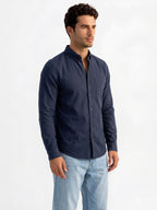 Solid Navy Button-Down Casual Shirt