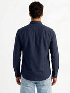 Solid Navy Button-Down Casual Shirt