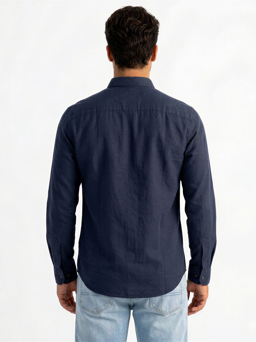 Solid Navy Button-Down Casual Shirt