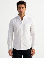 Solid White Button-Down Casual Shirt