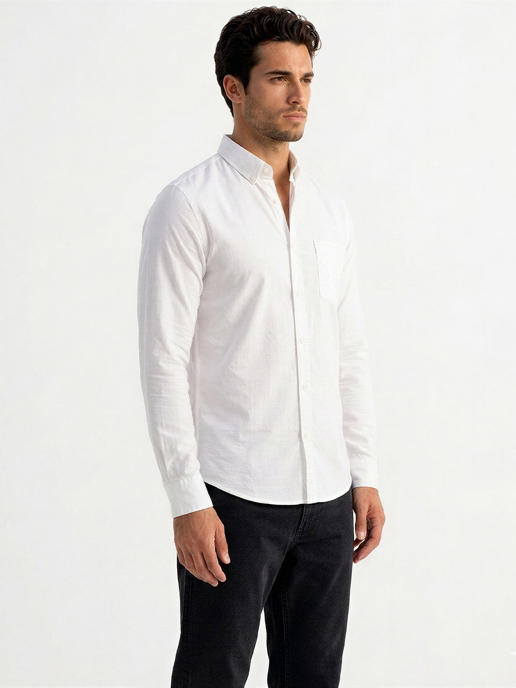 Solid White Button-Down Casual Shirt