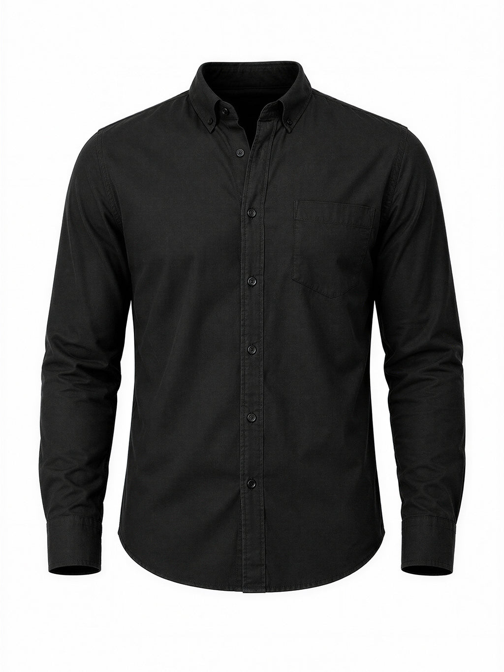 Solid Black Button-Down Casual Shirt