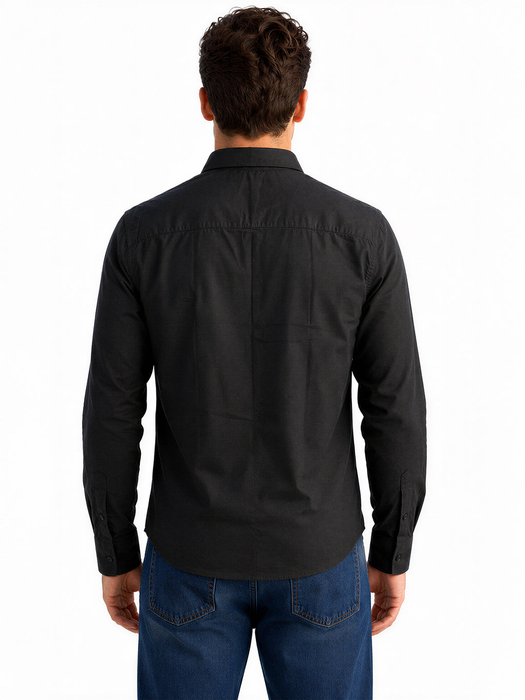 Solid Black Button-Down Casual Shirt