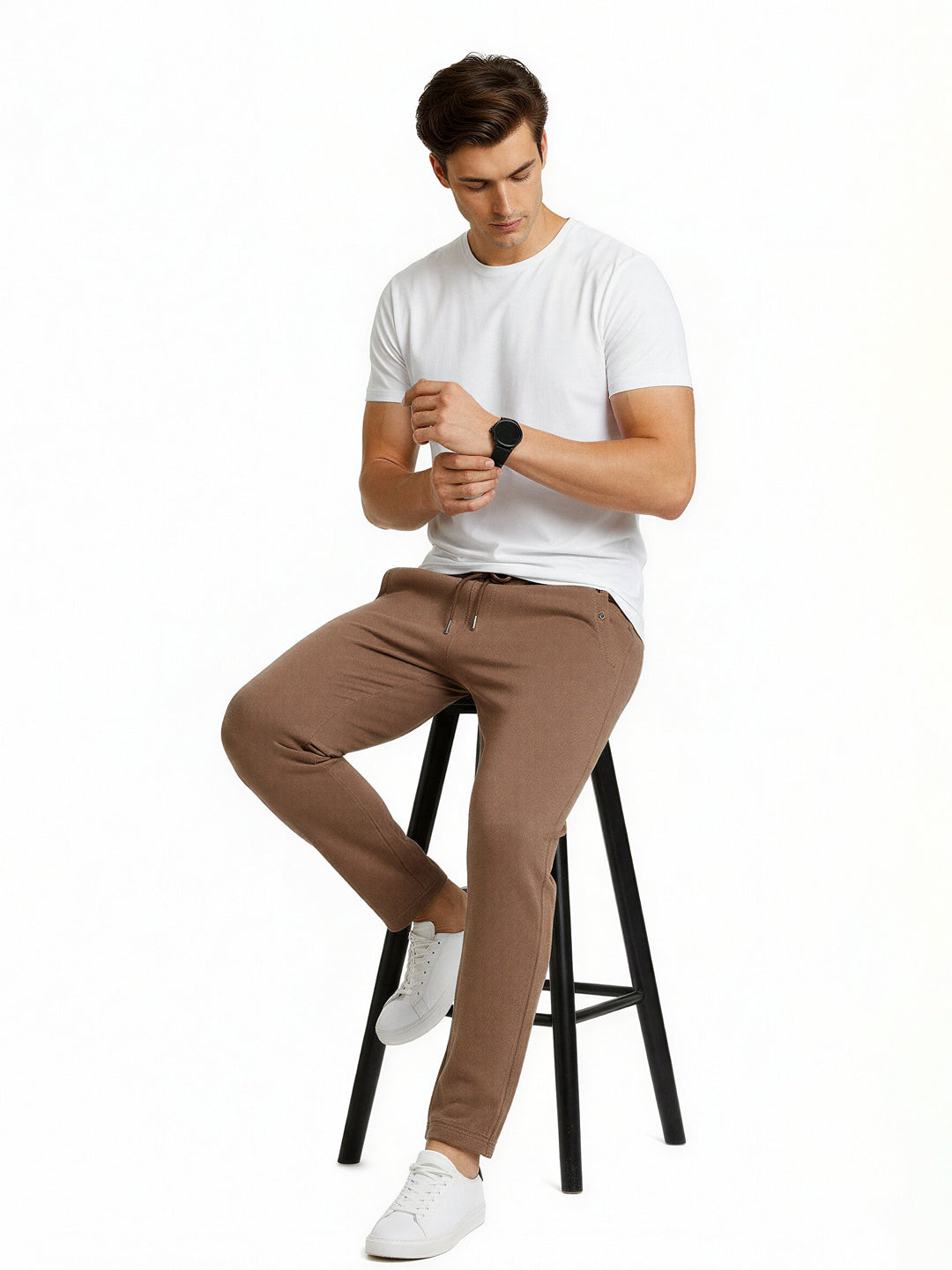 Brown Solid Knit Track Pants Main image