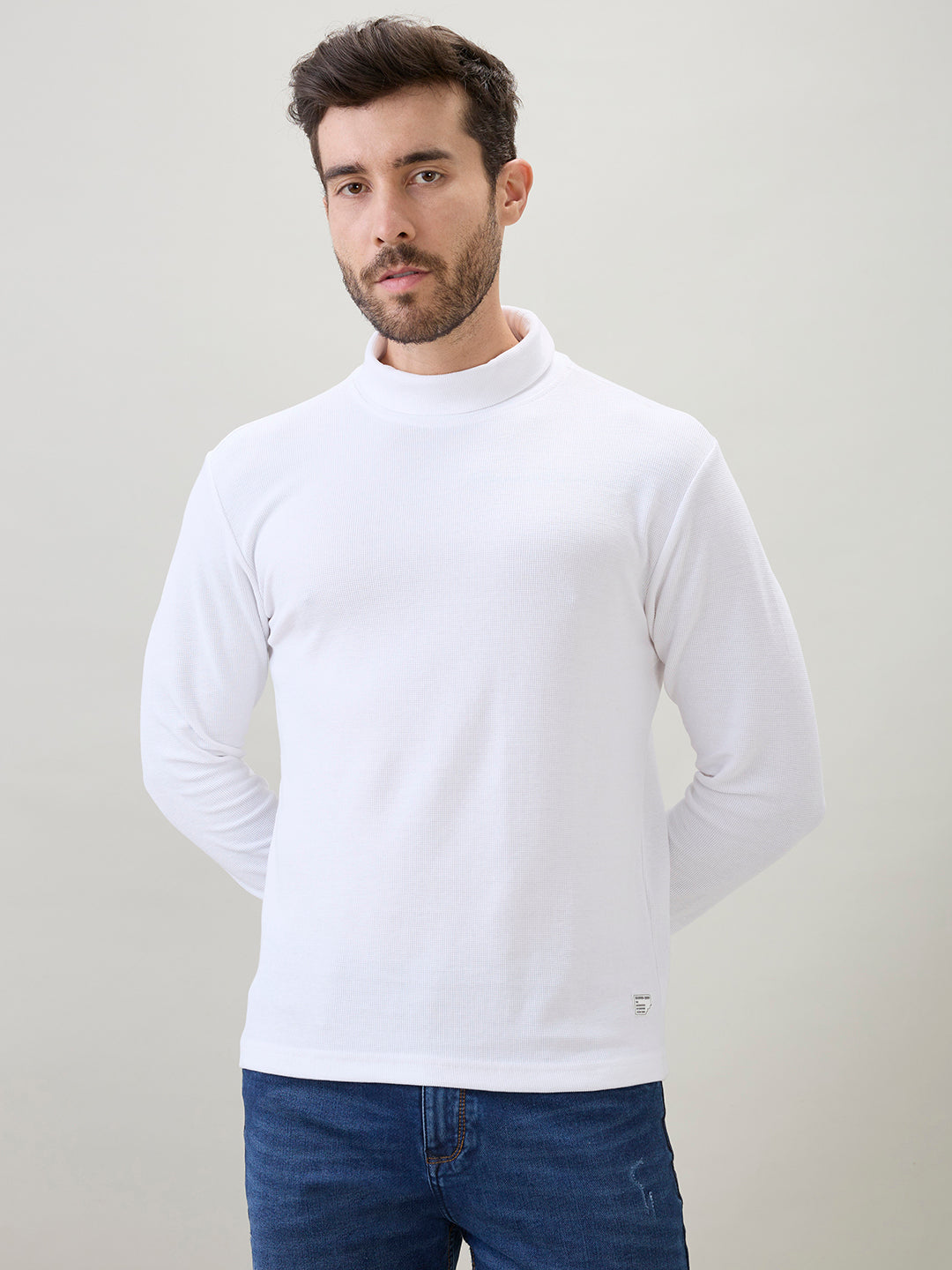 Men's Solid High Neck Full Sleeve Regular Fit T-Shirt