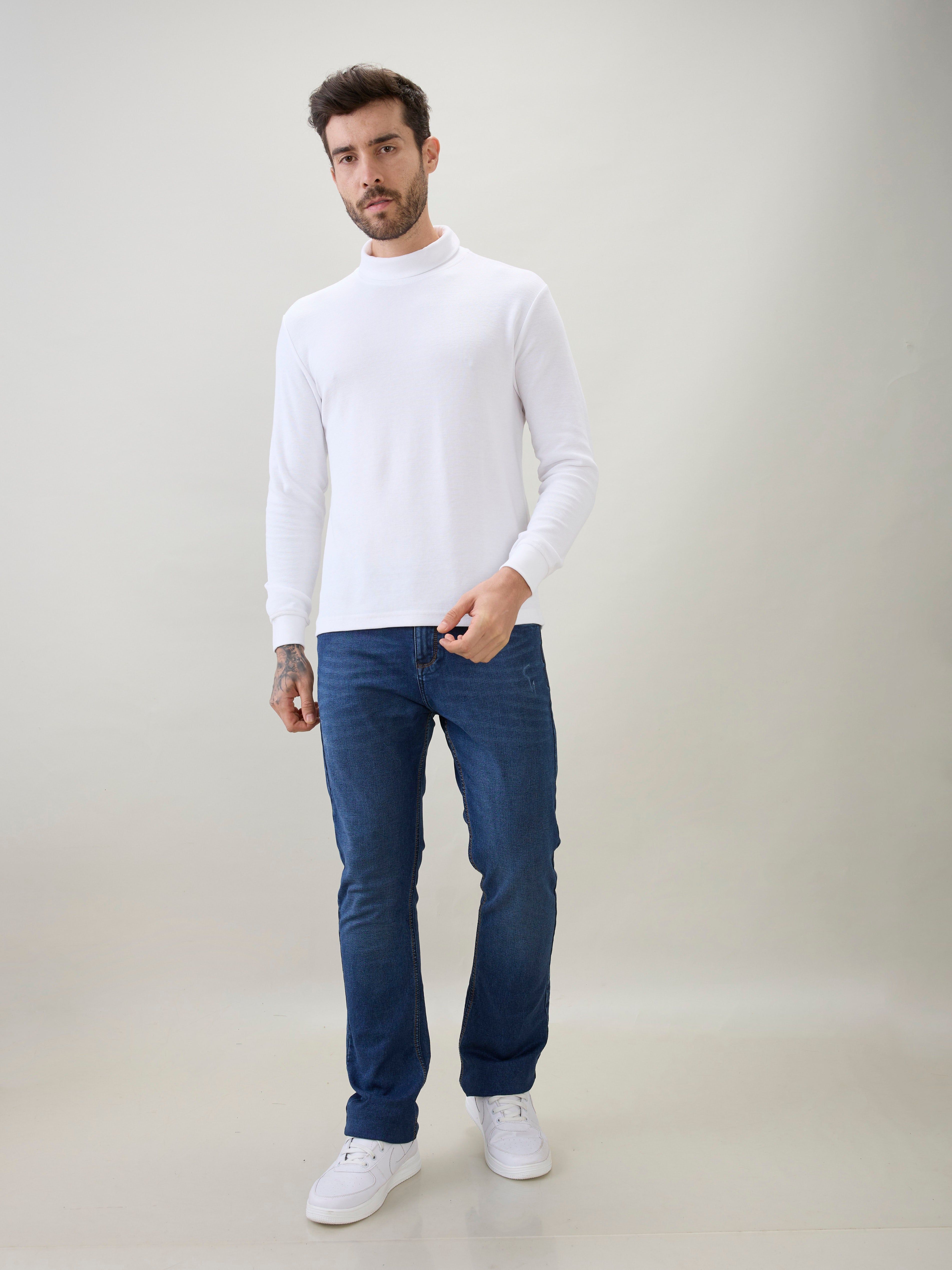 Men's Solid High Neck Full Sleeve Regular Fit T-Shirt